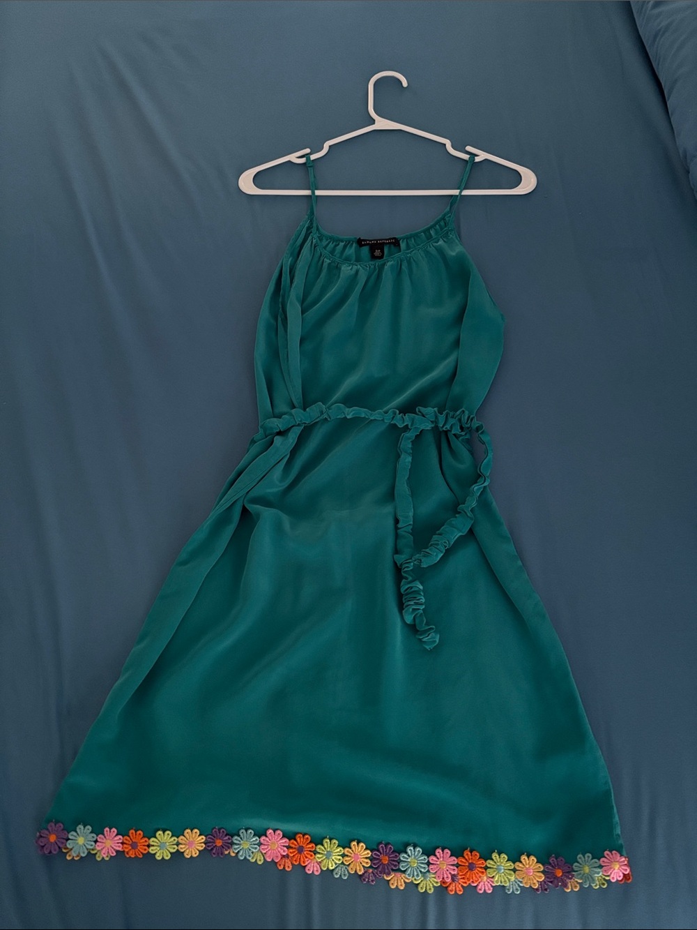 Banana Republic Teal Slip Midi Dress with Floral Trim